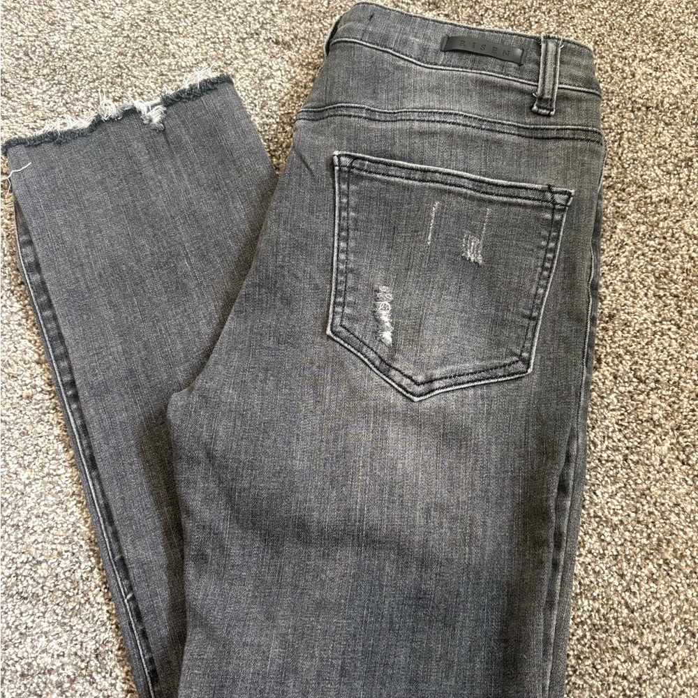 Risen Women’s Skinny Jeans - Gray Distressed Stretch Denim